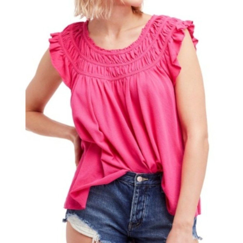 Free People Pink Coconut Gathered Top